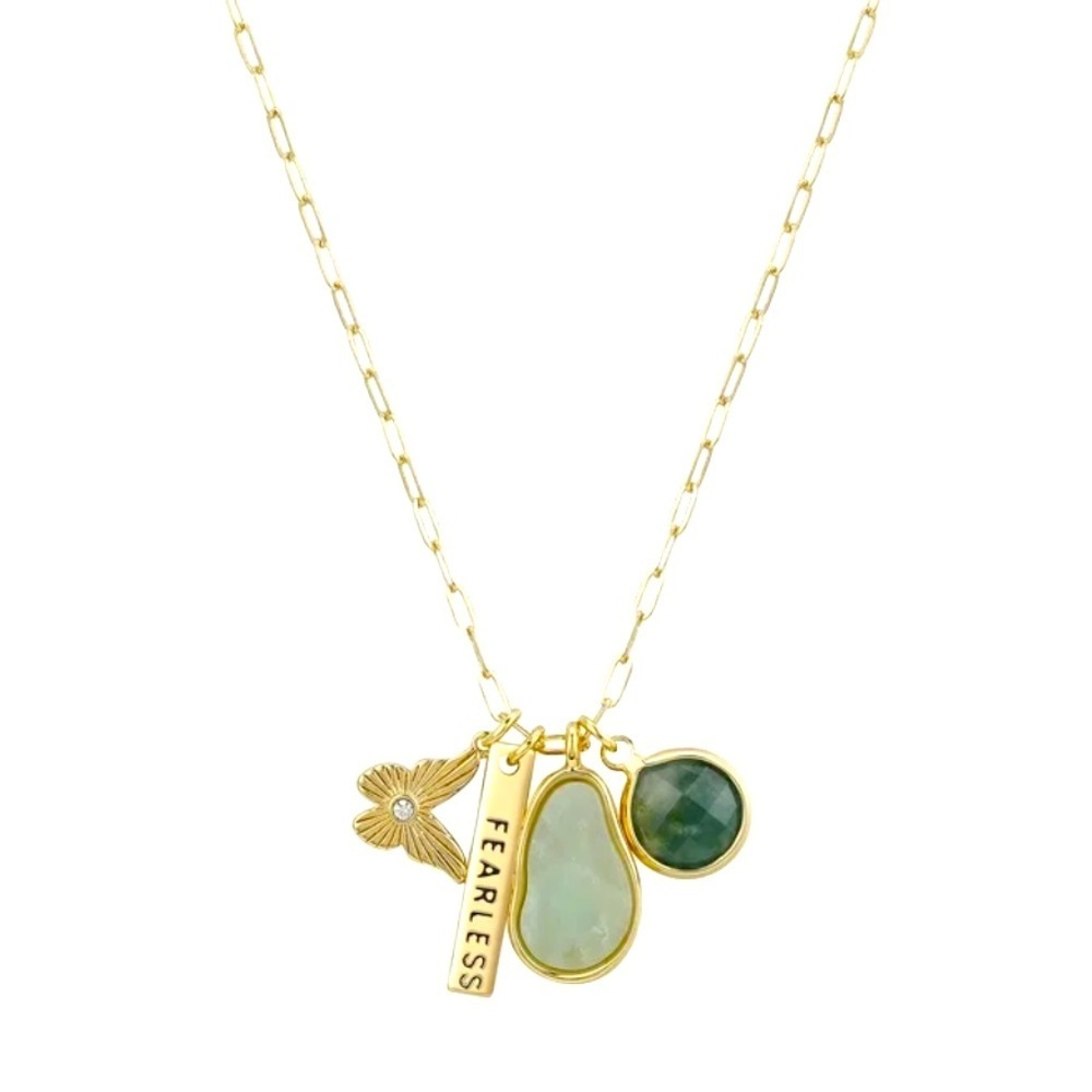 14Kt Gold Flash-Plated Genuine Amazonite Fearless charm Necklace